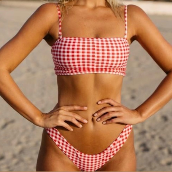 Blackbough Other - Blackbough Bikini Bottoms Sz M Gingham Red White Resortwear Beachy
